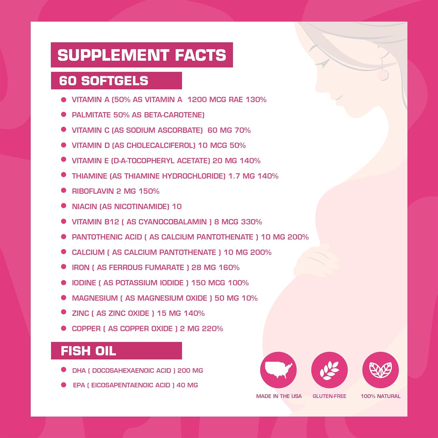 Pregnaforte 1 al Día Vitaminas Prenatales - 60 Cápsulas con Ácido Fólico y Omega 3