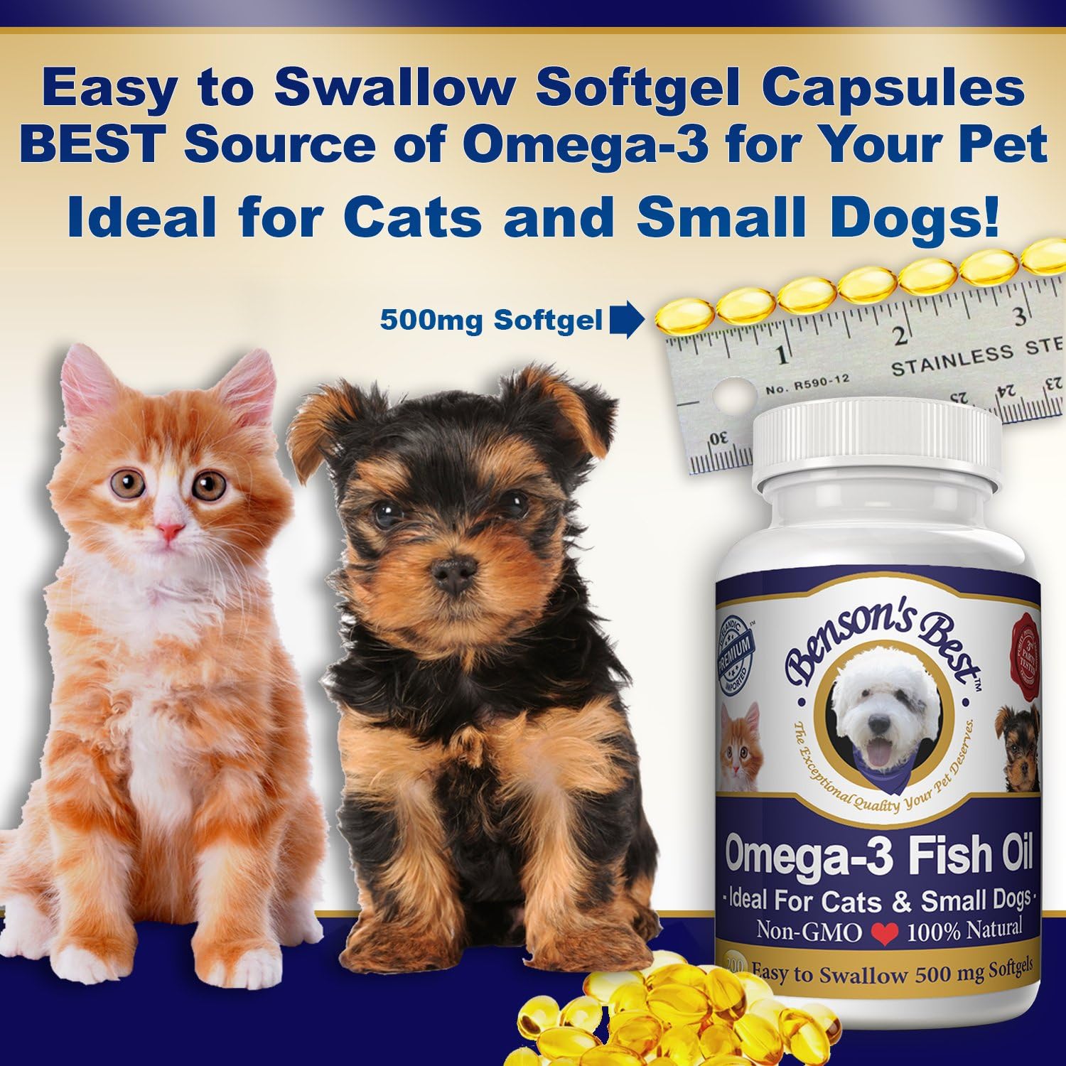 Benson's Best Omega 3 para Gatos y Perros Pequeños - 200 Cápsulas Blandas de 500mg