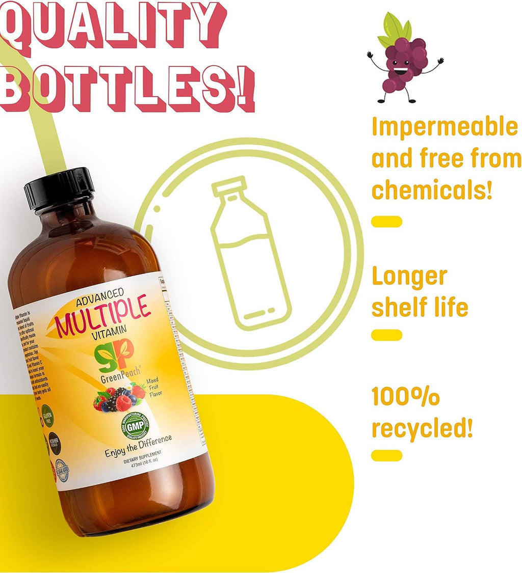 Multivitamínico Líquido para Niños – 31 Vitaminas y Minerales Veganos + 20 Extractos de Frutas y Verduras – Sin Azúcar, Gluten ni Saborizantes Artificiales – 473 ml