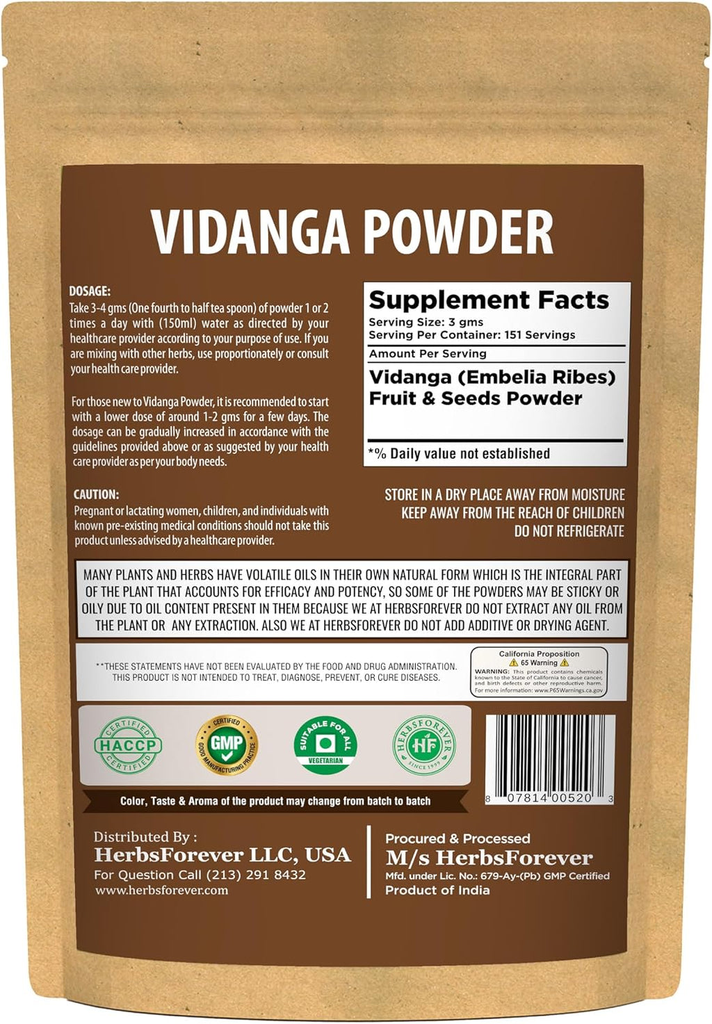 HerbsForever Vidanga (Embelia Ribes) Powder - 454 g