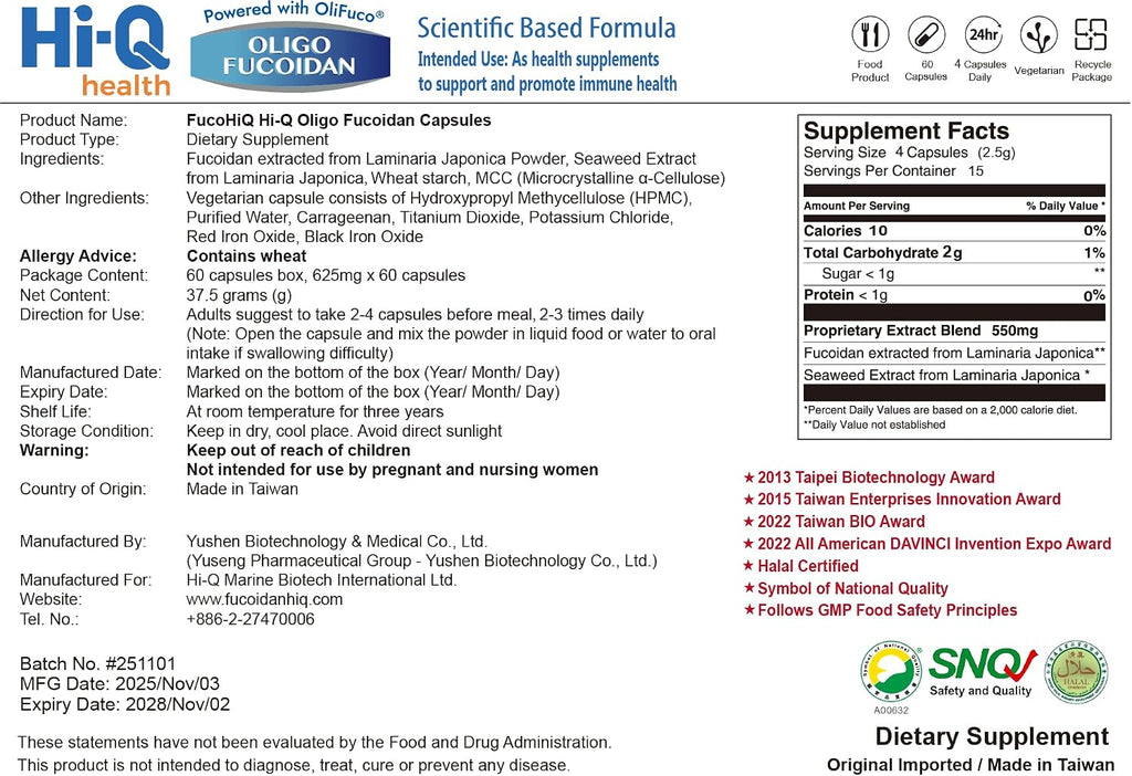 ONCOFUCO Cápsulas de Fucoidan - Extracto de Algas Marinas, 60 Cápsulas Vegetales