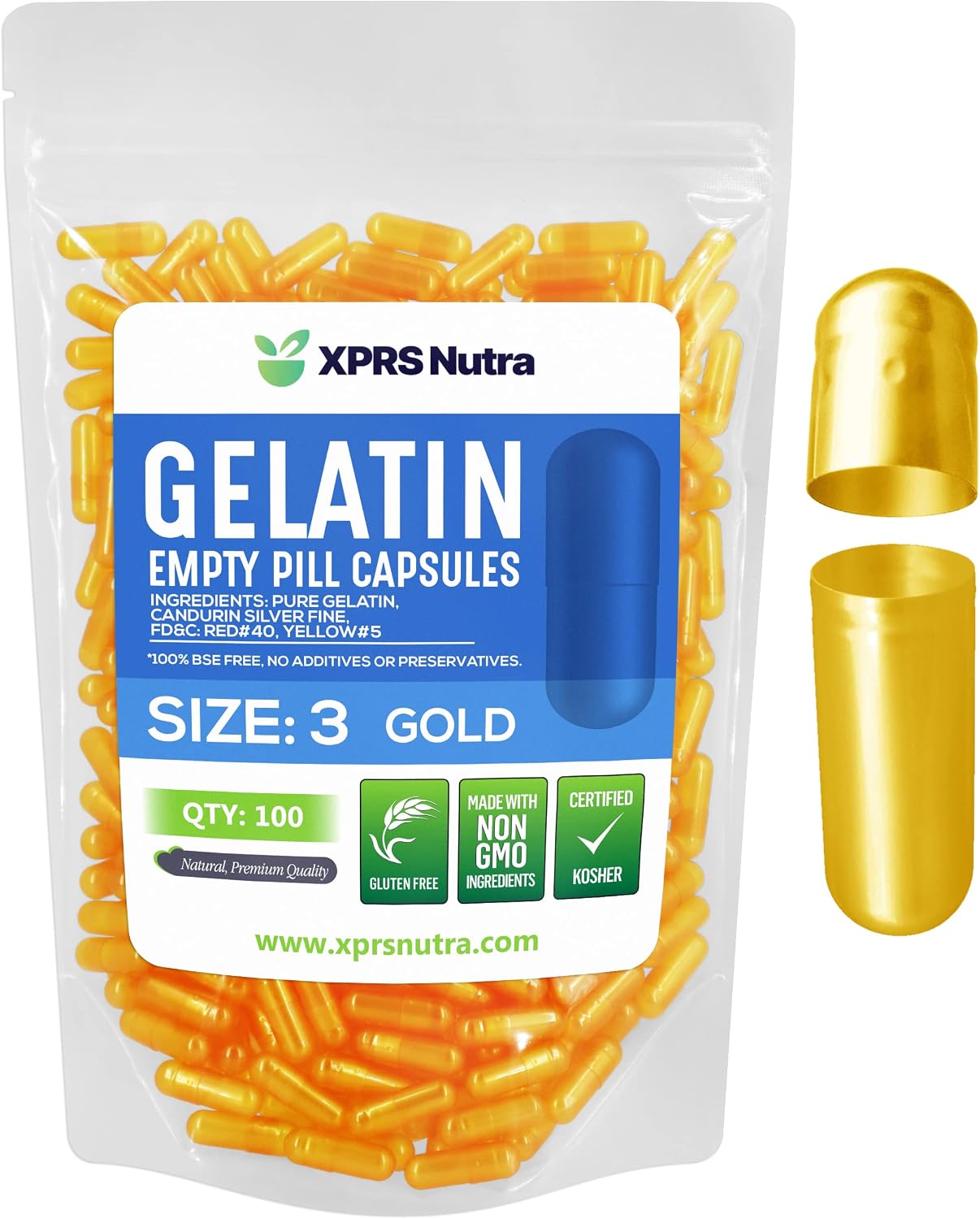 XPRS Nutra Cápsulas Vacías Tamaño 3 - 100 uds - Cápsulas de Gelatina para Llenar tus Propios Suplementos