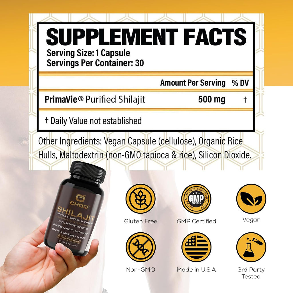 CHOQ Shilajit - Cápsulas Veganas 500 mg - Ácido Fúlvico >50%