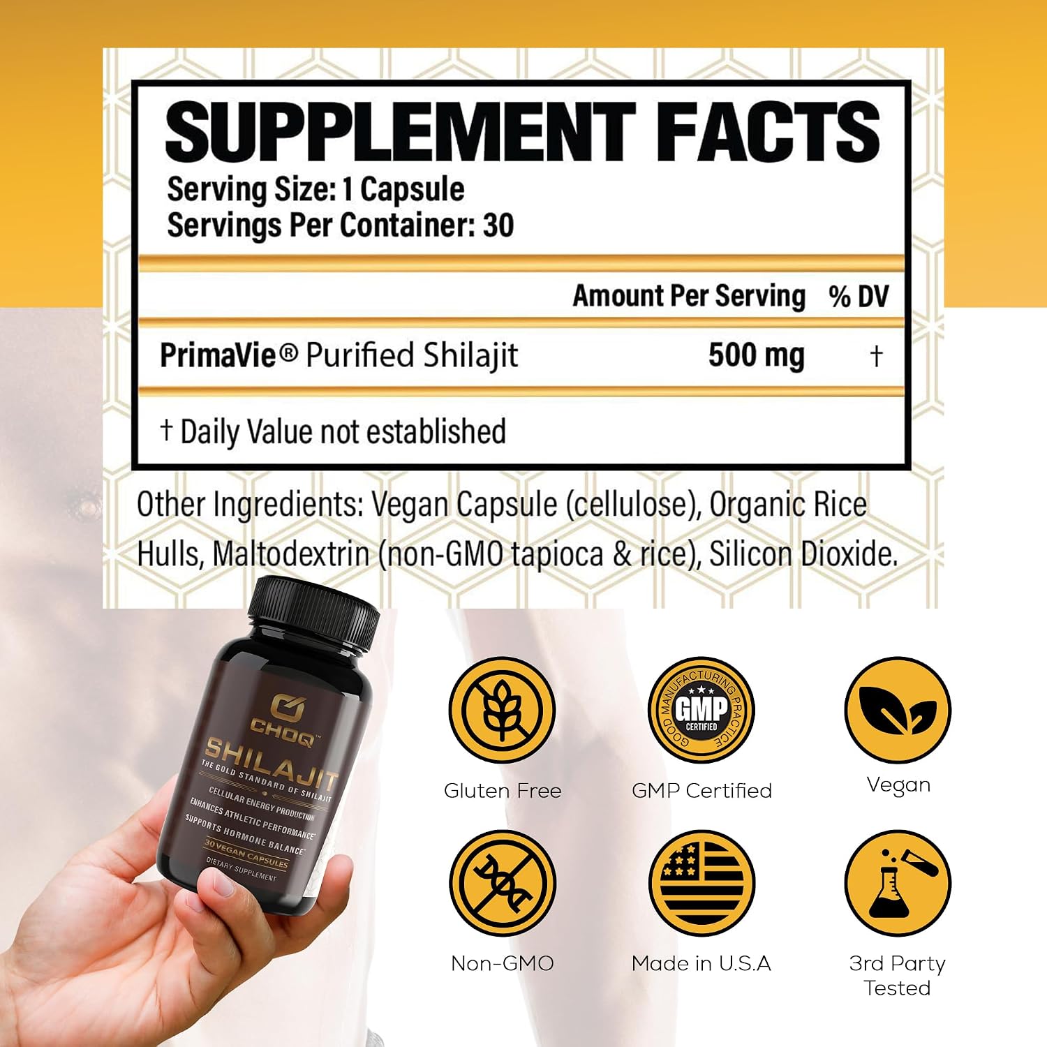 CHOQ Shilajit - Cápsulas Veganas 500 mg - Ácido Fúlvico >50%