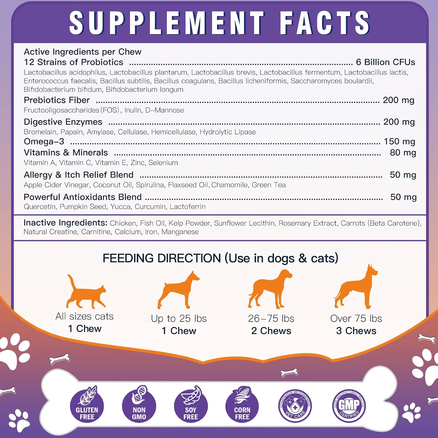Probióticos para Perros Liofilizados con Enzimas Digestivas y Omega-3, 120 Bocados