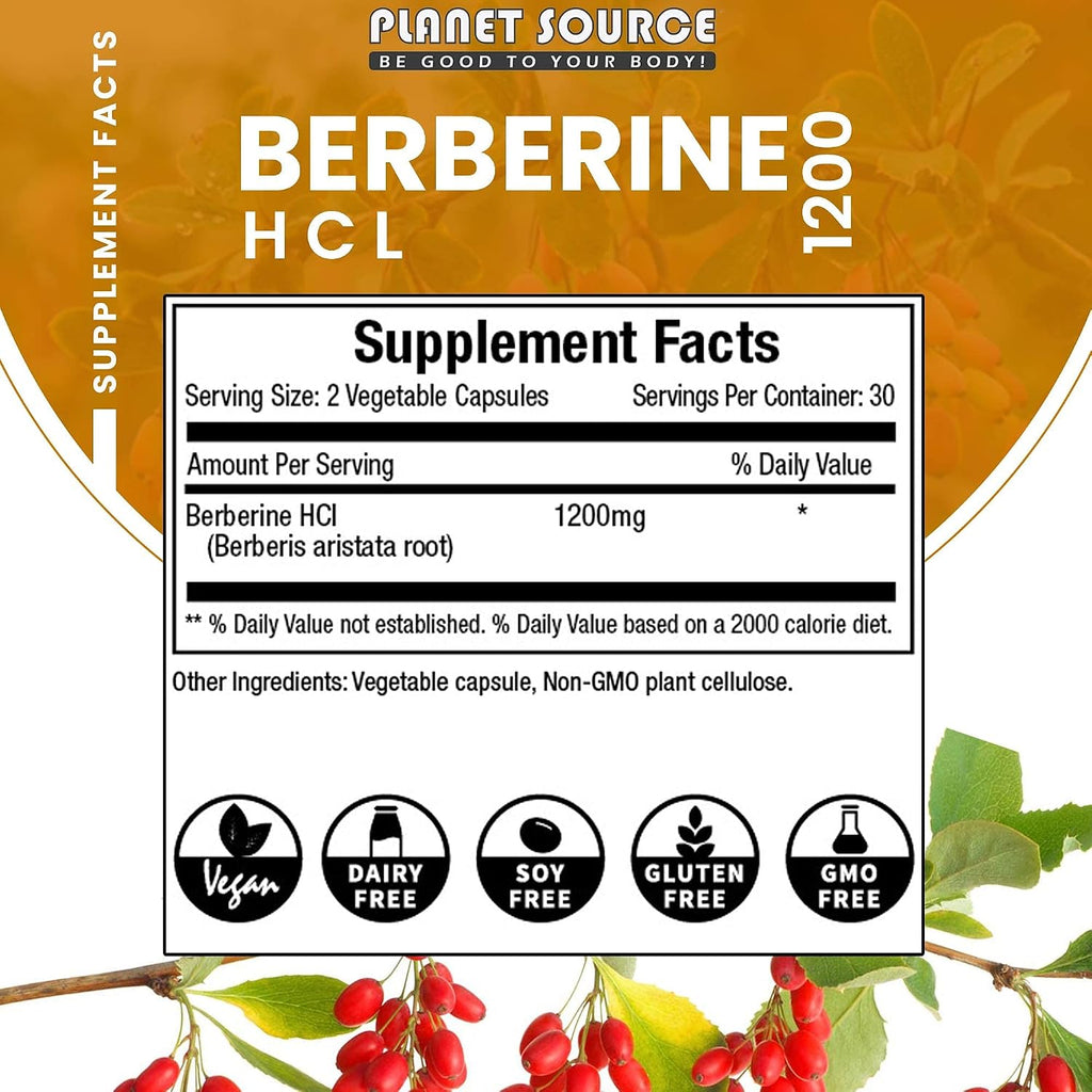 Planet Source Berberine HCl 1200 mg - 60 Cápsulas