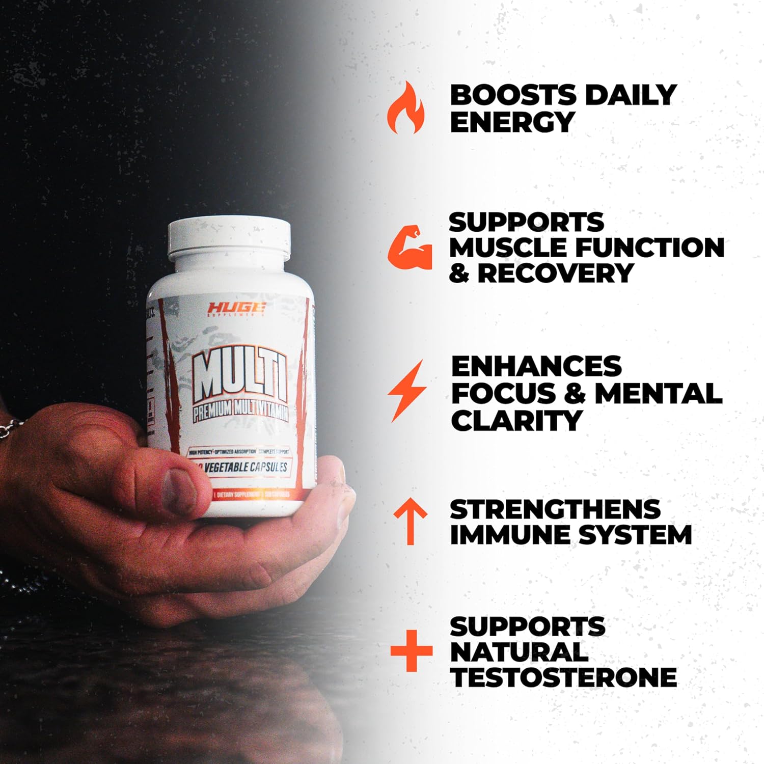Huge Multi, Multivitamínico para Hombres, Fórmula Completa para Deportistas y Culturistas, 120 Cápsulas