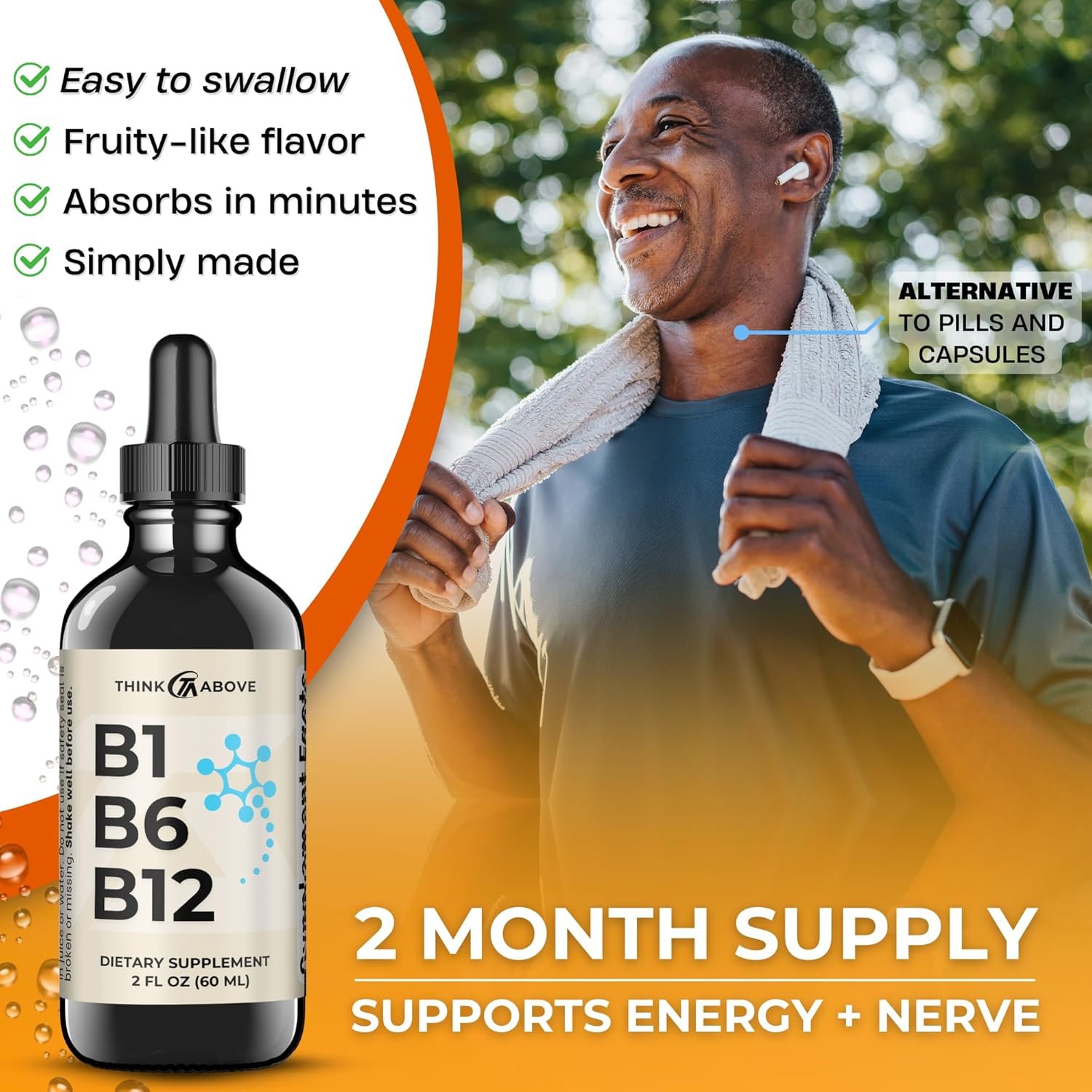 Think Above Vitaminas B1 B6 B12 Gotas Líquidas - 60 Días - Sabor Afrutado