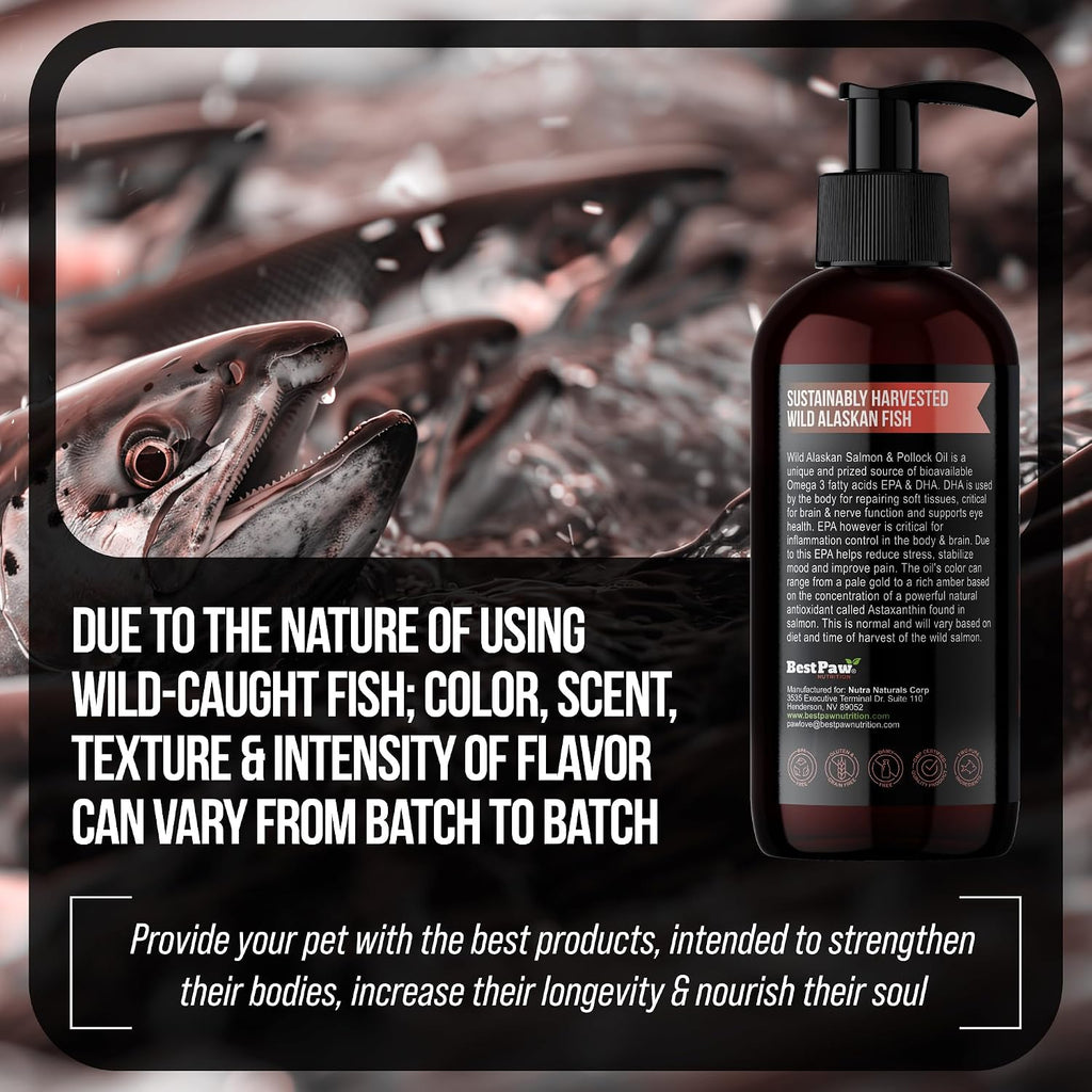 Alaskan Wild Salmon Oil for Dogs - Liquid Omega 3 with Pump - 236 ml