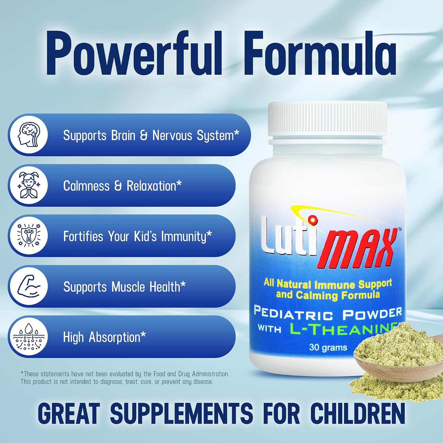 Lutimax Pediatric Powder - Suplemento Infantil con Luteolina, Rutina y L-Teanina (100 porciones)