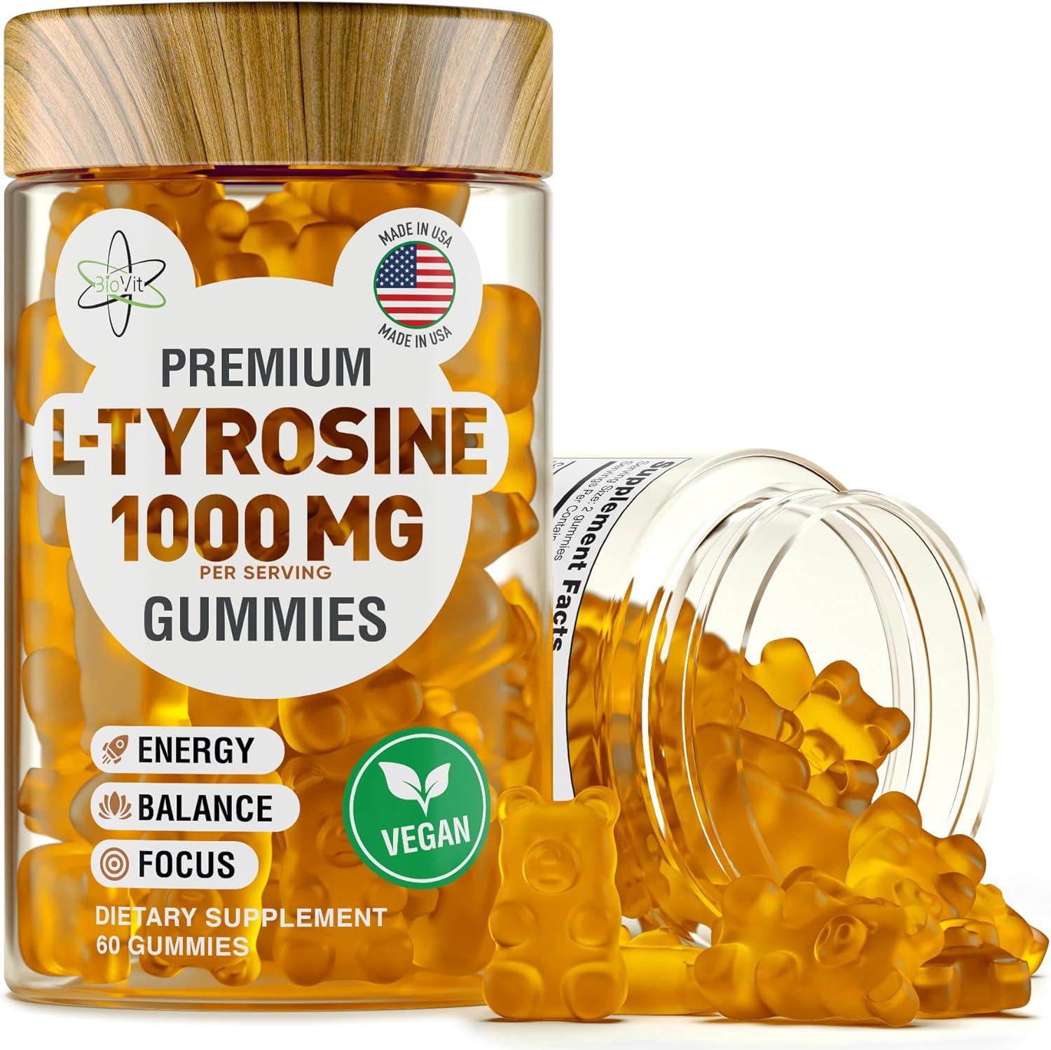 BioVit L-Tirosina Gomitas - 1000mg por porción - 60 Gomitas Veganas