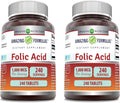 Amazing Formulas Ácido Fólico 1000 mcg (1 mg) - 240 Comprimidos (2 Envases) - Complemento Alimenticio con Vitamina B9 - No Transgénico, Sin Gluten