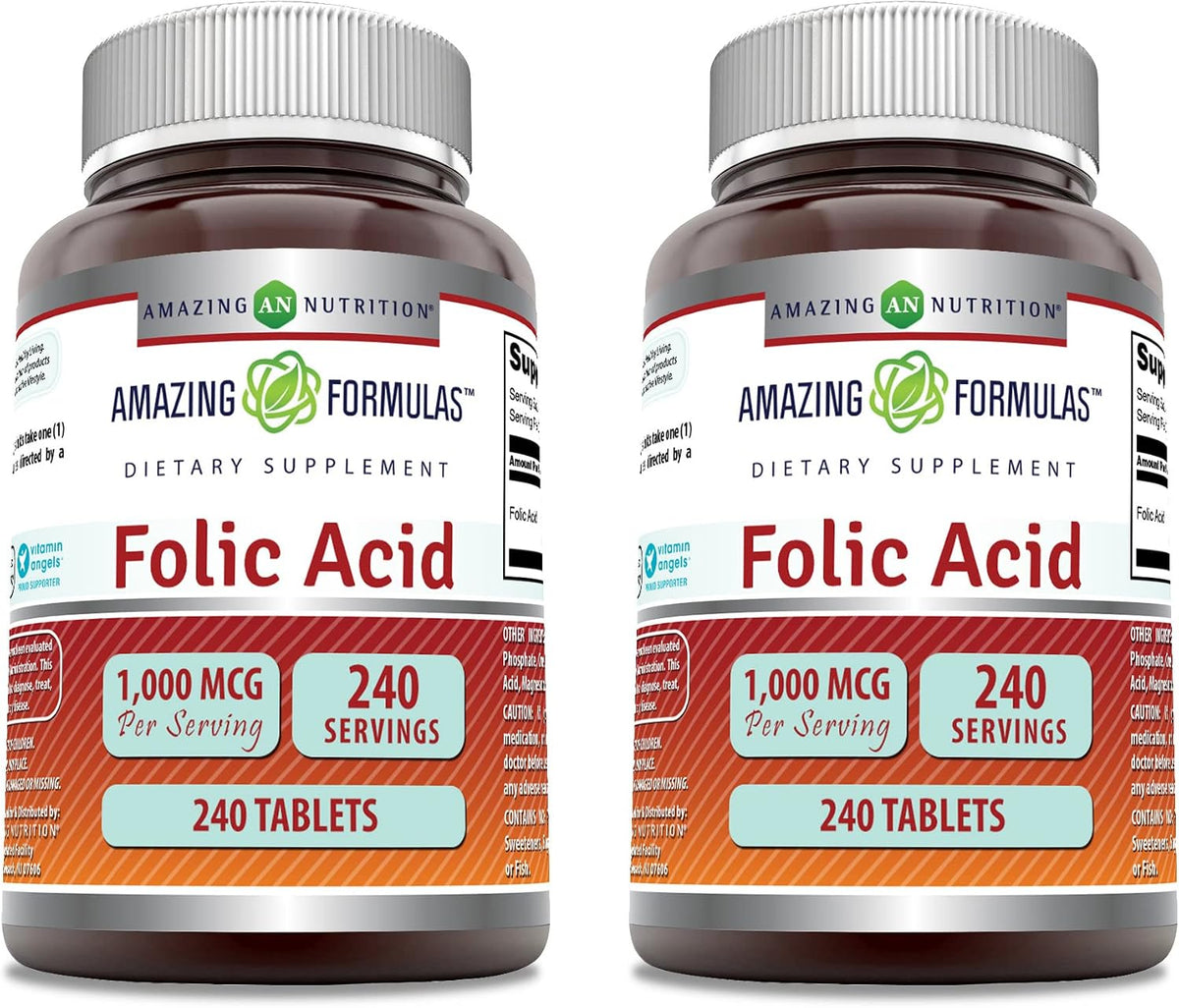 Amazing Formulas Ácido Fólico 1000 mcg (1 – El ácido fólico contribuye al metabolismo normal de la homocisteína. – Image 7