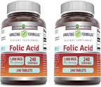 Amazing Formulas Ácido Fólico 1000 mcg (1 mg) - 500 Comprimidos