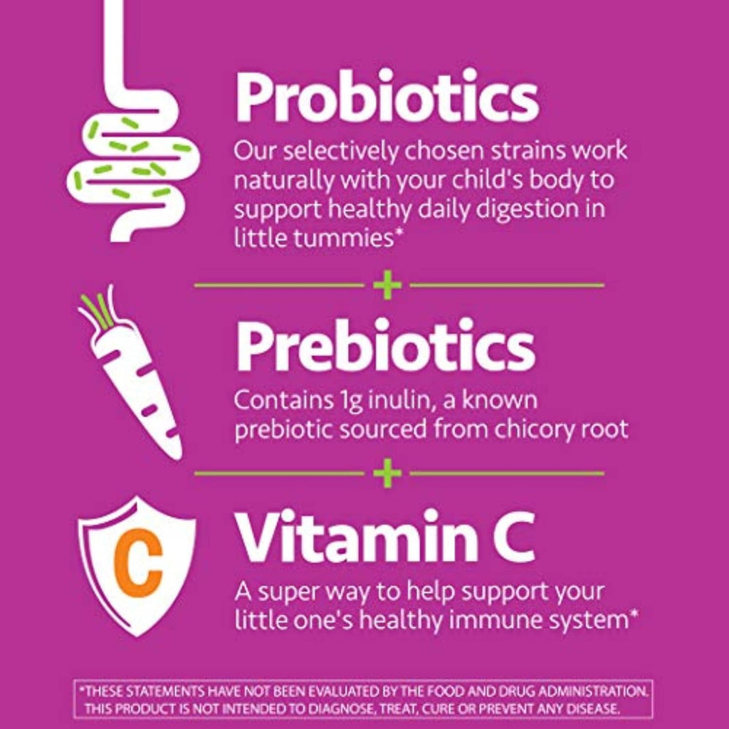 up4 Kids Probiotic Gummies - Gomitas probióticas para niños con prebióticos y vitamina C, sin gelatina, sin gluten, vegano, 30 unidades