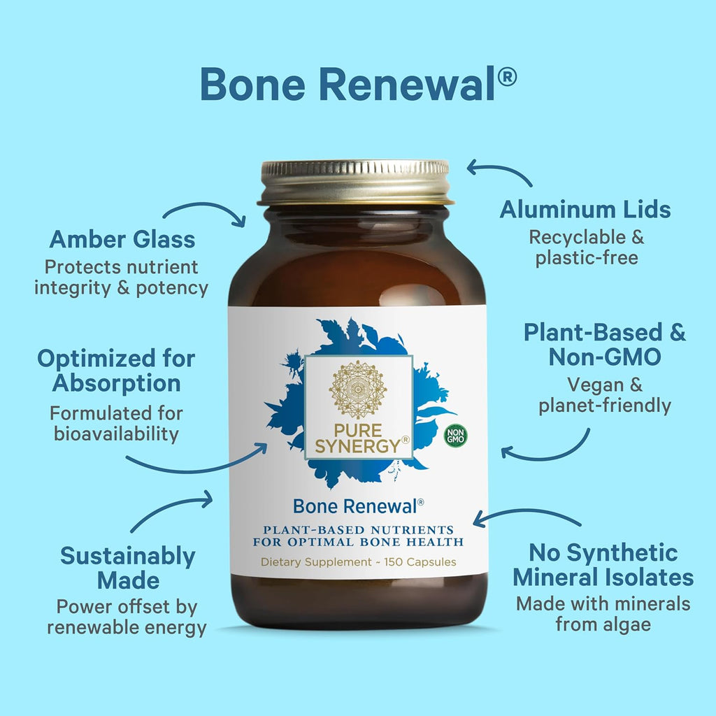 PURE SYNERGY Bone Renewal - Calcio biodisponible con cofactores - Suplemento vegano para la salud ósea - 150 cápsulas