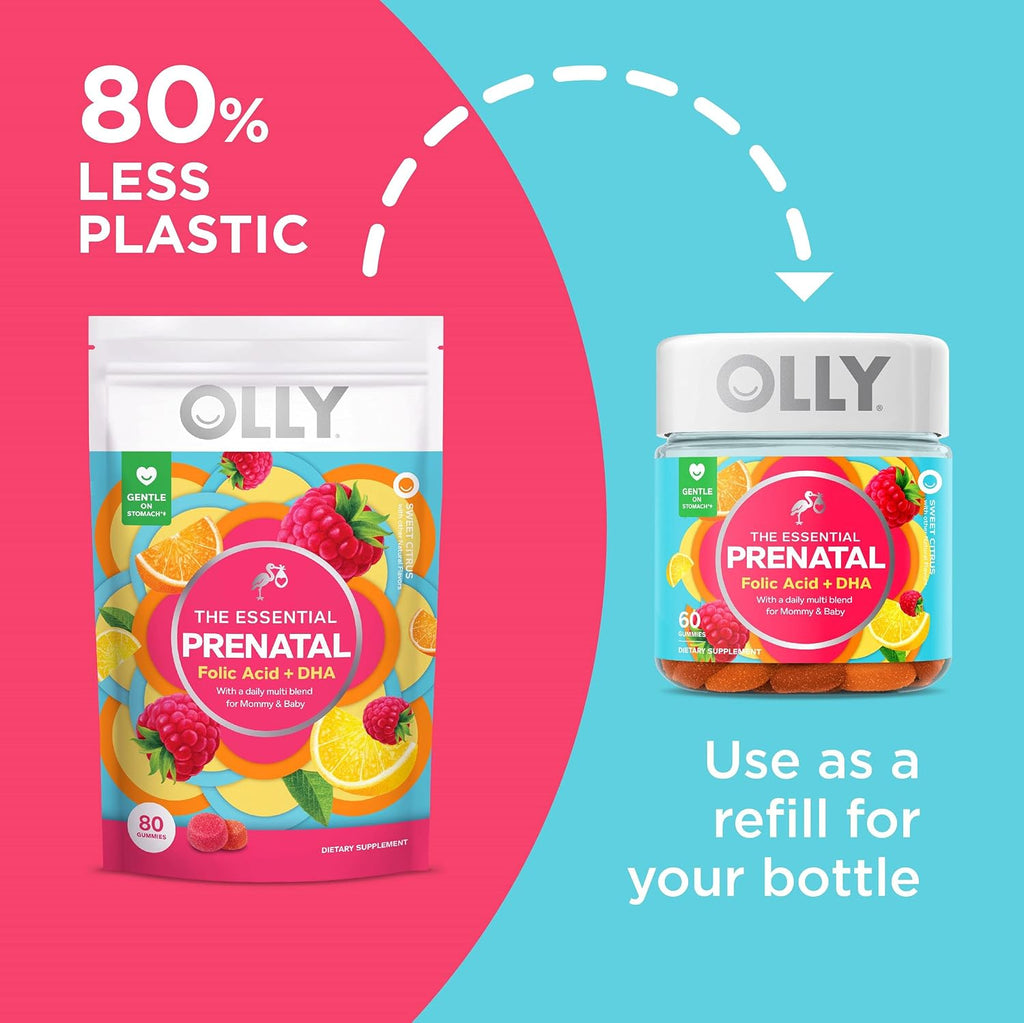 OLLY Gomitas Multivitamínicas Prenatales con Ácido Fólico, Vitamina D y DHA - Sabor Cítrico y Bayas - 80 Gomitas
