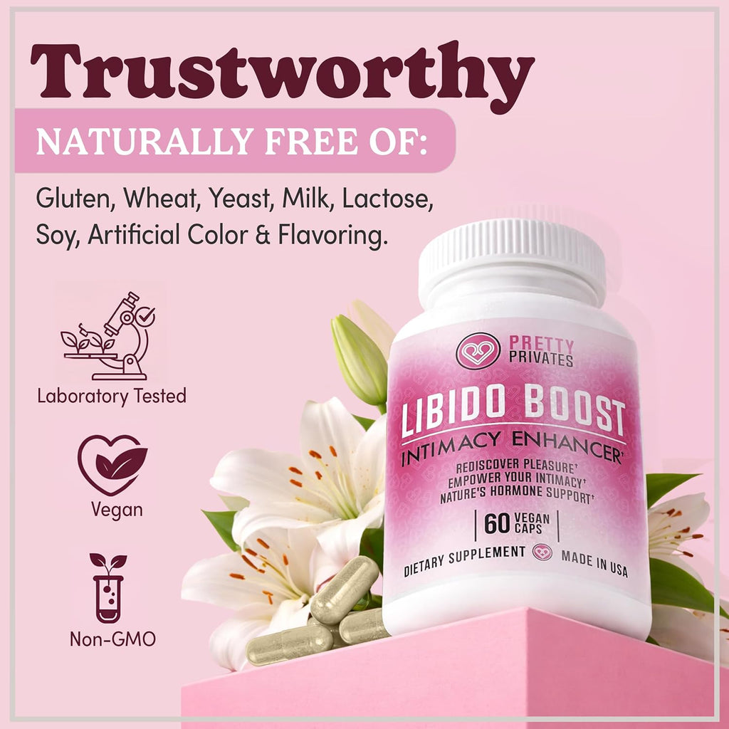Pretty Privates Libido Booster – Complemento para Mujeres con Maca, Ginseng y L-Arginina – 60 Cápsulas