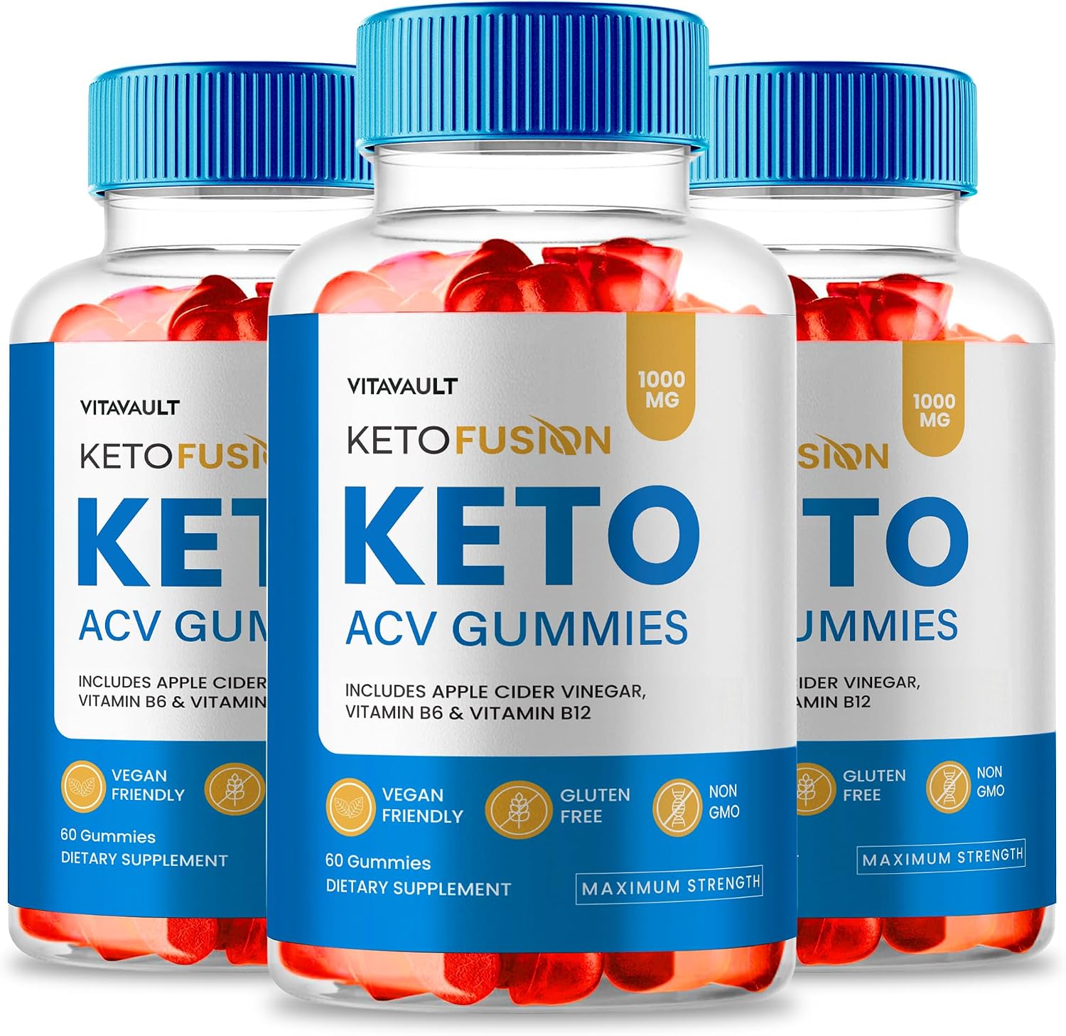 Keto Fusion ACV Gummies - 3 Pack - 1000mg - All Natural Apple Cider Vinegar with Vitamin B12 and Pomegranate