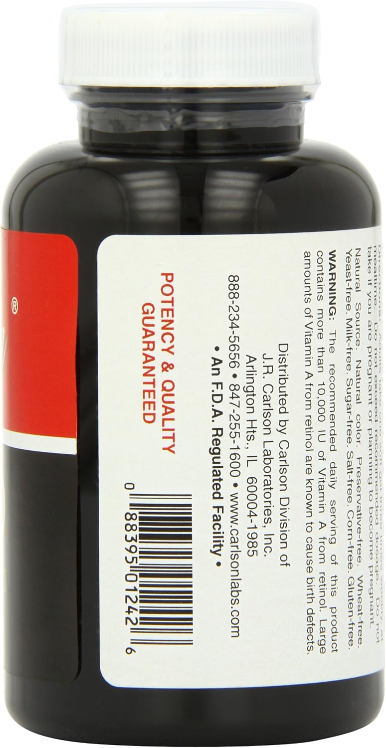 Carlson Labs Vitamina A y D, 25000/1000 UI, 250 Cápsulas Blandas