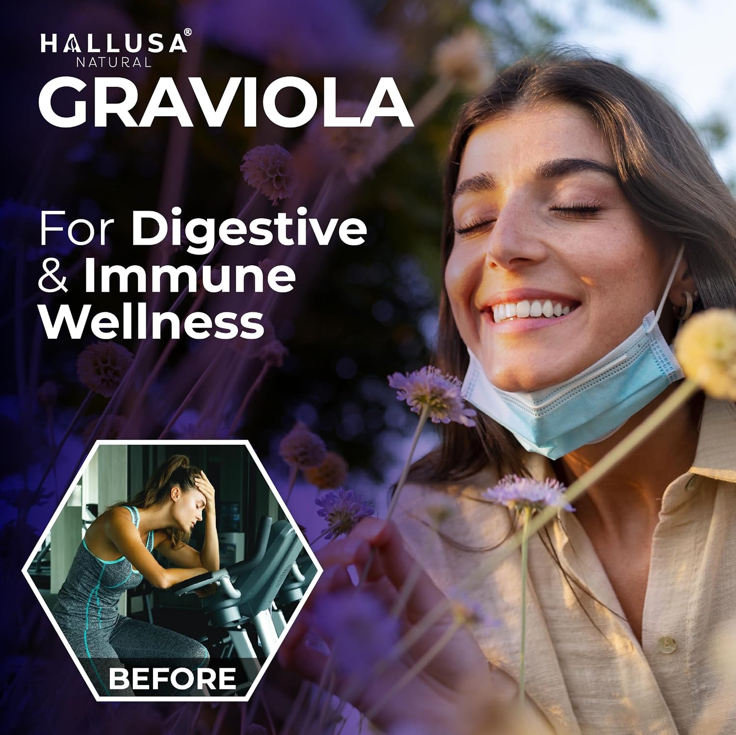Hallusa Natural Graviola Soursop 800mg - 60 Cápsulas - Complemento Alimenticio de Guanábana