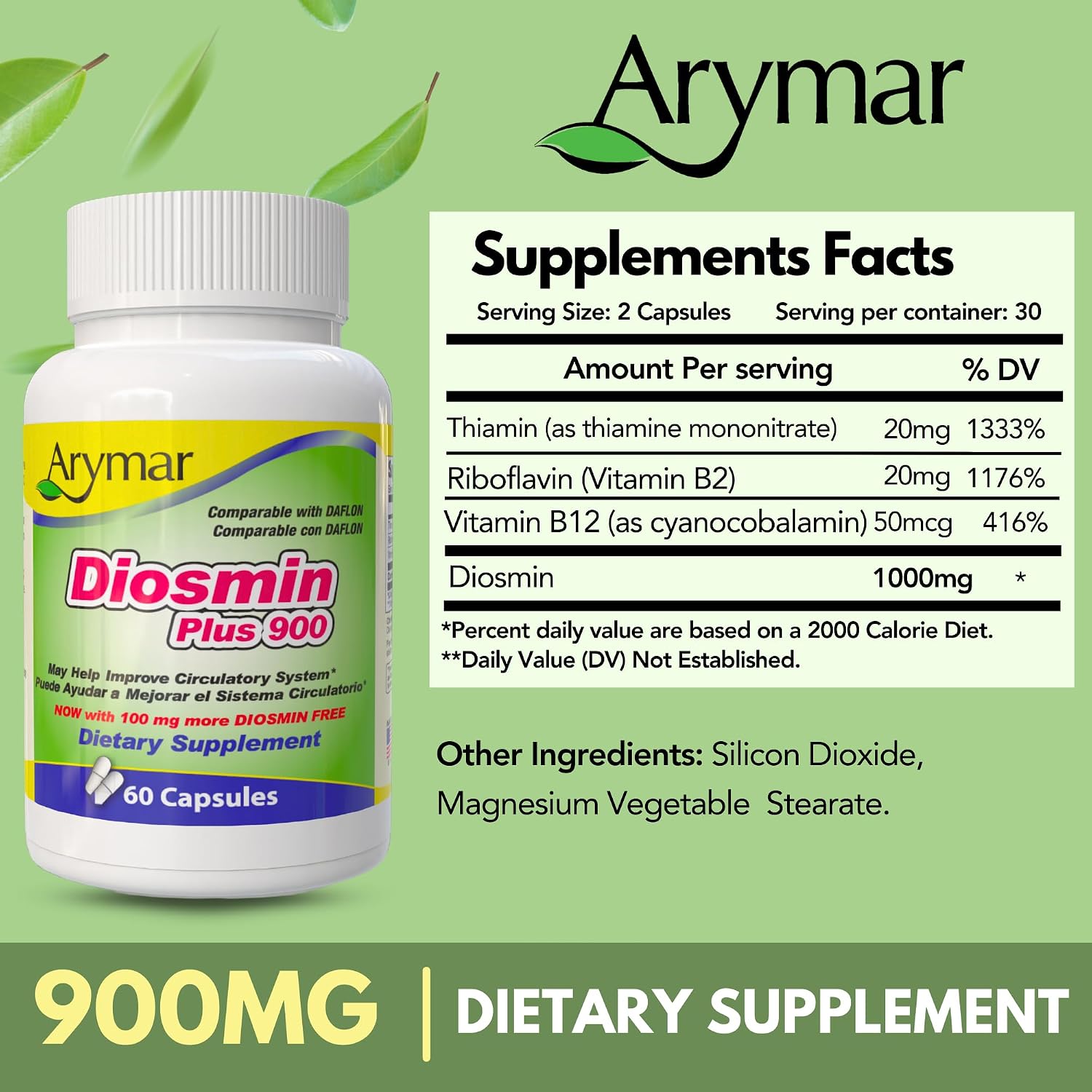 Arymar Diosmin Plus 900, Soporte Circulatorio, 60 Cápsulas