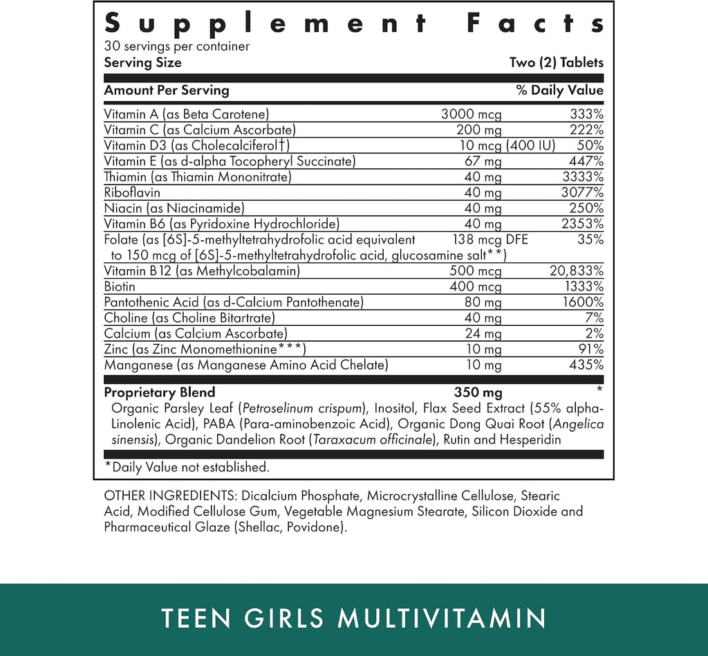 Michael's Health Naturopathic Programs Multivitamínico para Chicas Adolescentes - 60 Comprimidos Vegetarianos - Con Complejo B y Mezcla de Hierbas Femeninas - Kosher