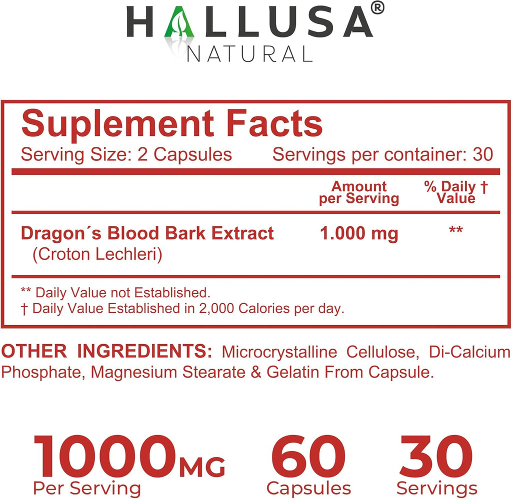 Cápsulas de Sangre de Dragón 1000mg | Croton Lechleri | Hallusa Natural