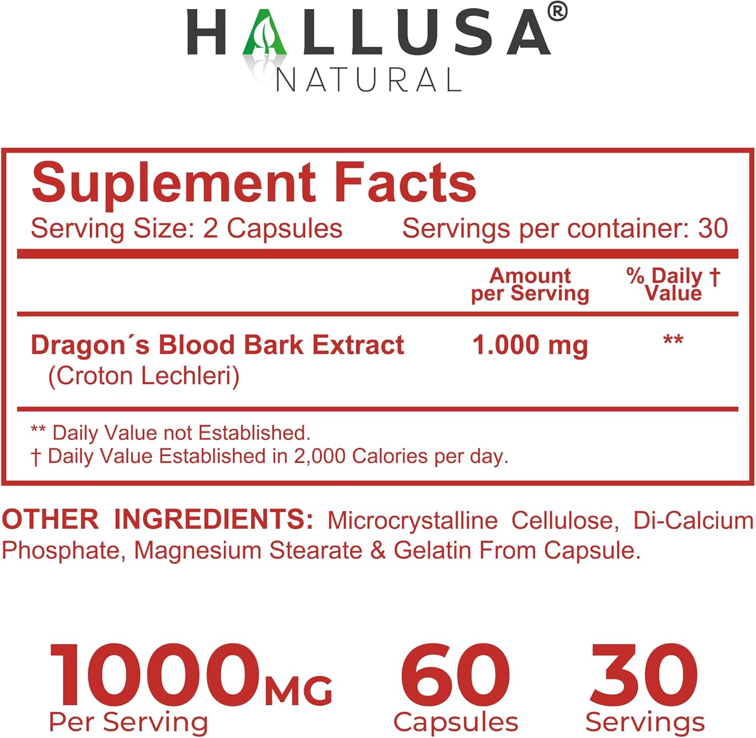 Cápsulas de Sangre de Dragón 1000mg | Croton Lechleri | Hallusa Natural