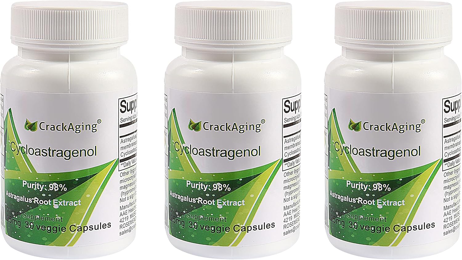 Crackaging Super-Absorption Cycloastragenol 98% 25 mg, 180 Cápsulas Vegetales (6 Envases)