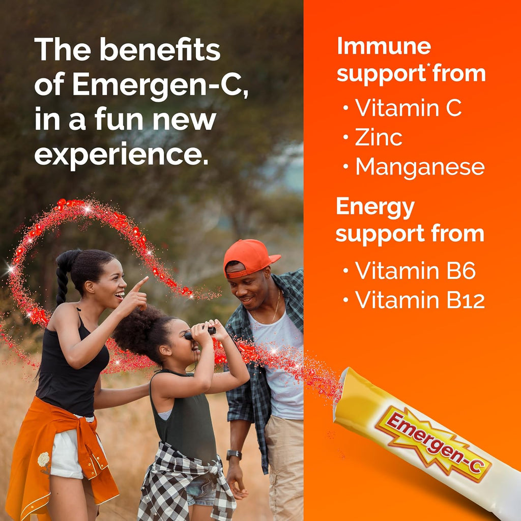 Emergen-C Kidz Crystals – Suplemento de Vitamina C con Zinc y Vitaminas B – Sabor Fresa Chispeante – 56 Sticks