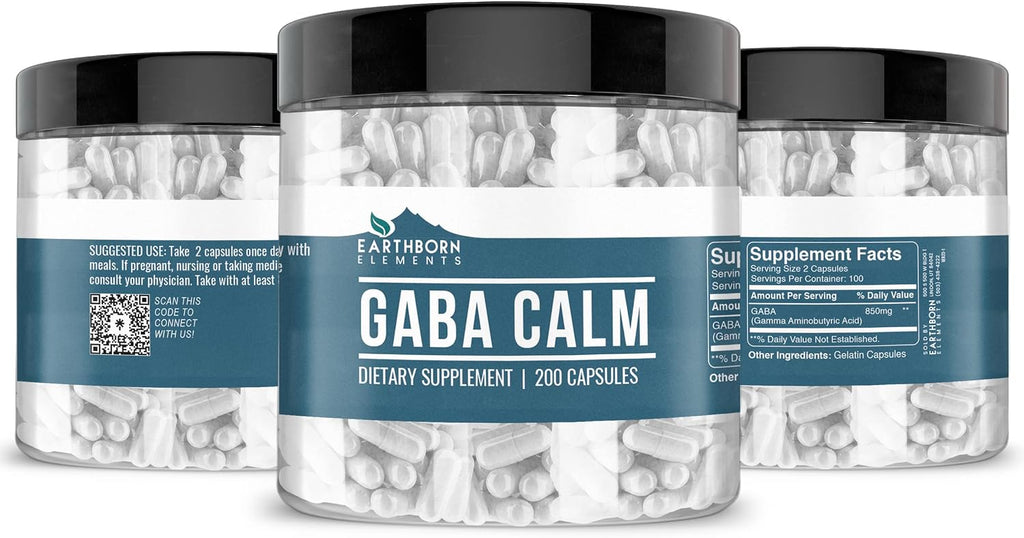 Earthborn Elements GABA (Ácido Gamma-Aminobutírico) 200 Cápsulas, Puro y Sin Aditivos
