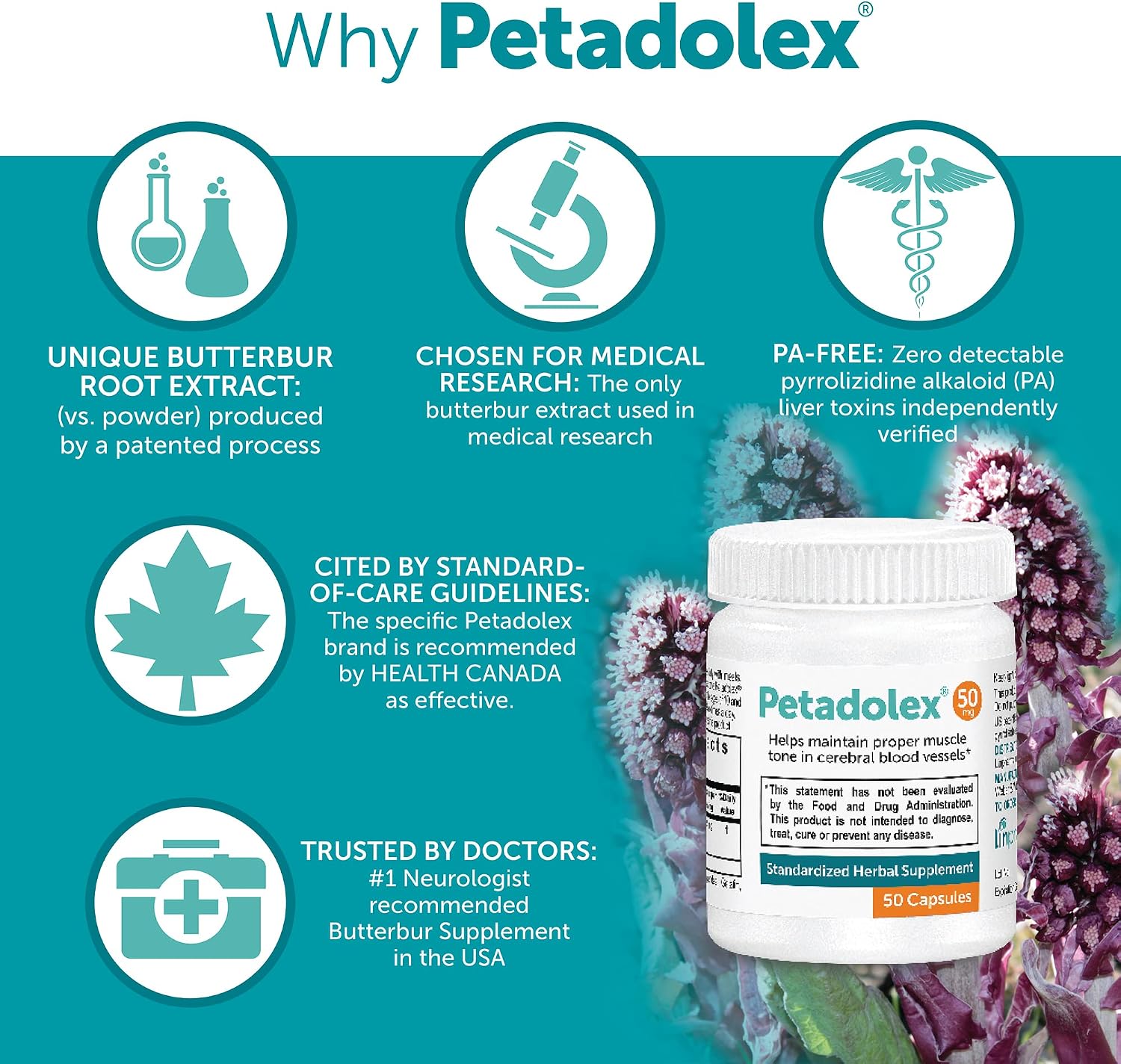 Petadolex 50 mg - Extracto de Raíz de Petasita PA-Free Patented (3 Envases)