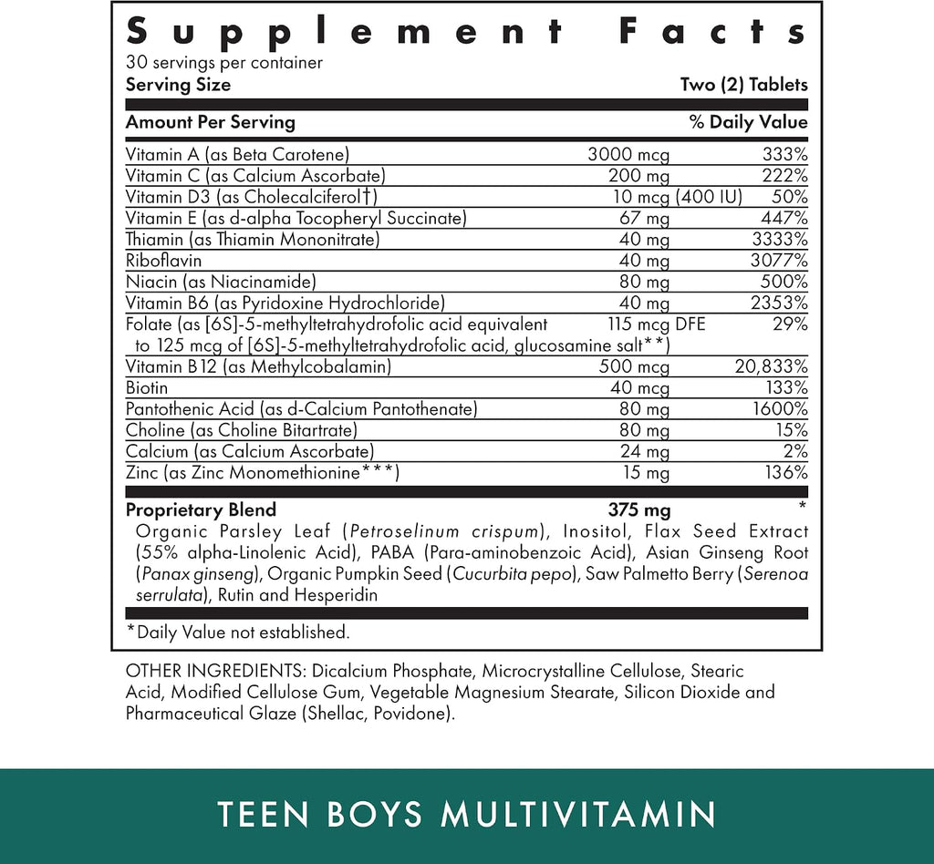 Michael's Health Naturopathic Programs Teen Boys - Multivitamínico Diario para Adolescentes Varones - 60 Comprimidos Vegetarianos