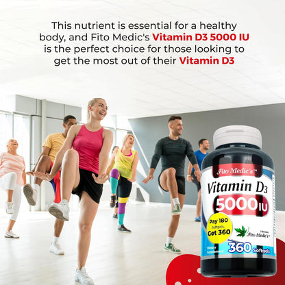 FITO MEDIC'S Lab Vitamina D3 5000 UI, 360 – Mantenimiento del calcio en sangre: Ayuda a mantener los niveles – Image 4