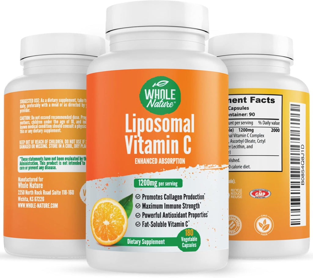 Vitamina C Liposomal 1200 mg - 180 Cápsulas Veganas de Alta Absorción
