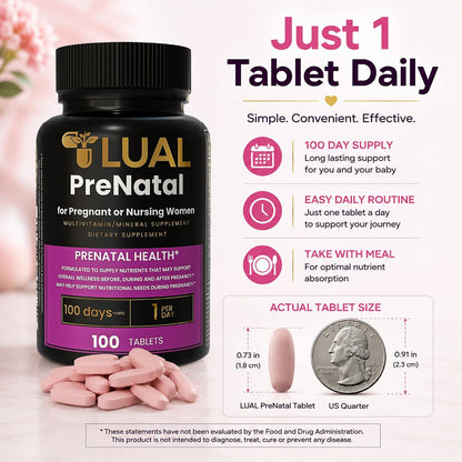 LUAL Multivitamínico Prenatal con Ácido Fólico y Hierro | 100 Comprimidos – Image 8