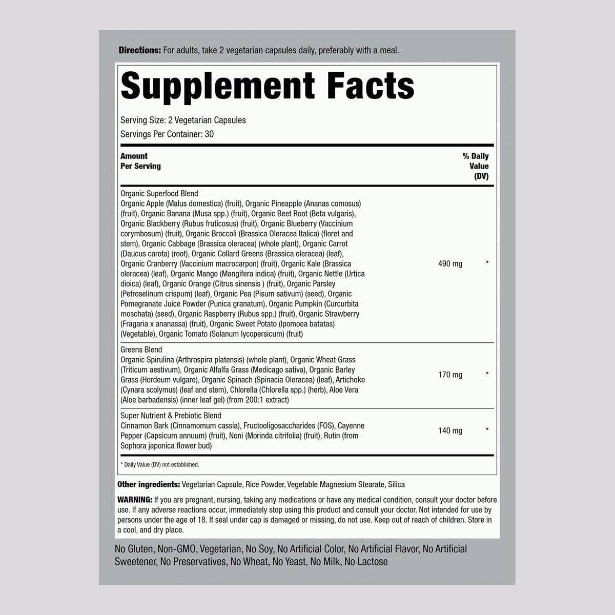 Complemento de Frutas y Verduras Piping Rock | 60 Cápsulas | Vitaminas de Superalimentos | Fórmula Antioxidante y Mezcla – Image 2