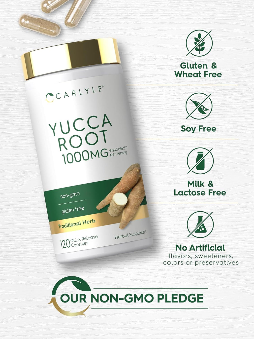 Carlyle Extracto de Raíz de Yuca | 120 Cápsulas | Suplemento Herbal | No GMO y Sin Gluten