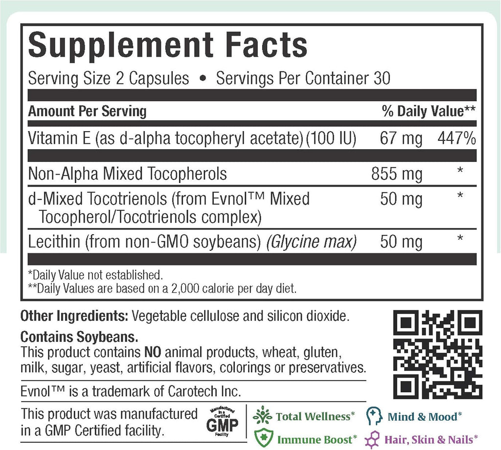 Maxi Health Premium E Complete - 200 UI de vitamina E natural - Sin sintéticos - 60 cápsulas - Sin gluten y Kosher