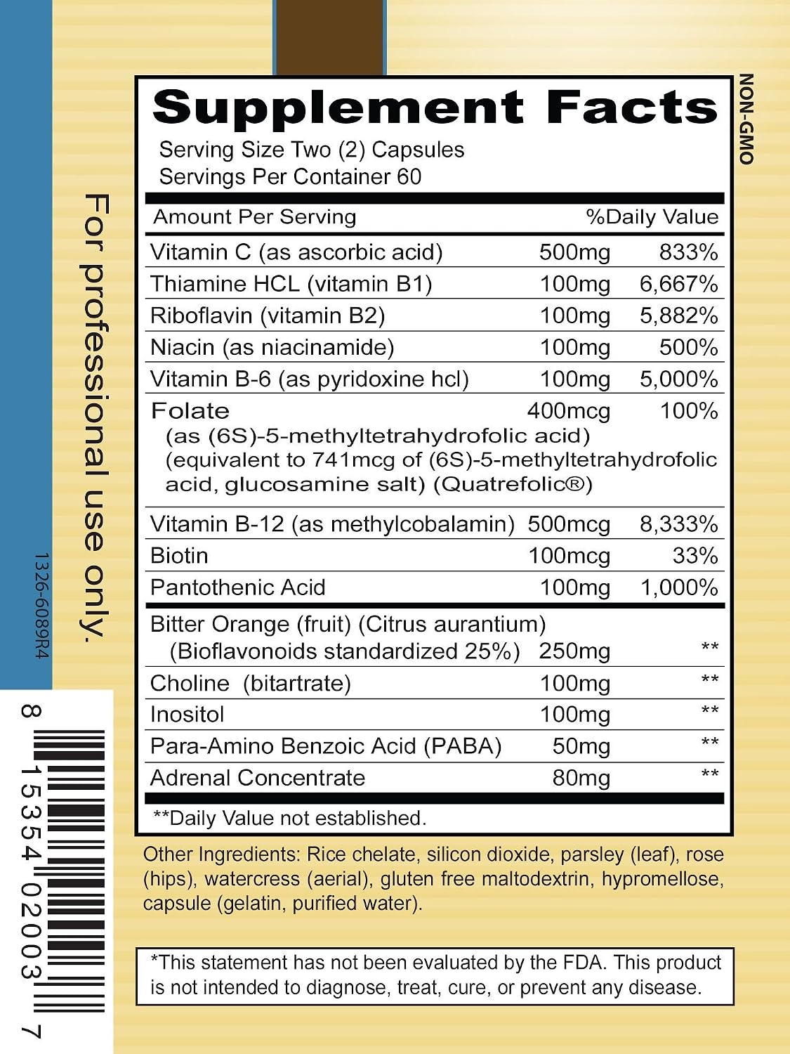 Priority One Vitamins Stress B & C 120 Cápsulas - Complejo B con Glándula Suprarrenal Entera para Apoyar Nervios, Piel, Ojos, Sistema Gastrointestinal y Funciones Cerebrales Saludables