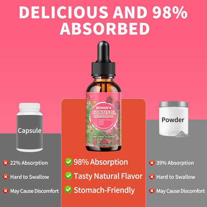Hudetex Cortisol Supplements for Women Liquid Drops - With Ashwagandha, L-theanine, Phosphatidylserine, Rhodiola Rosea, Plus Black Pepper, Vegan, Natural Flavor, 2 Fl Oz (60 ml)
