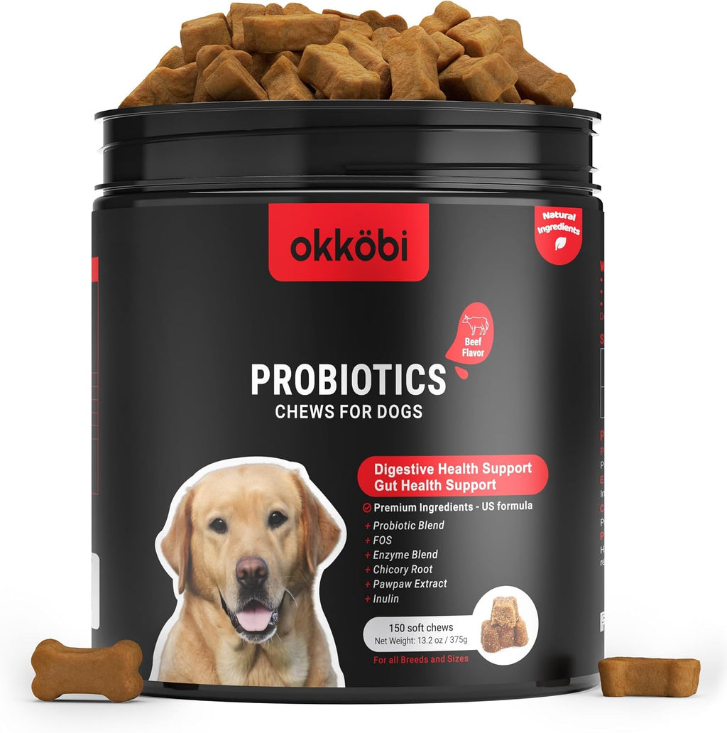 Probióticos para Perros Masticables 150 uds. - Apoyo Digestivo y Salud Intestinal - Fórmula Aprobada por Veterinarios - Sabor Ternera