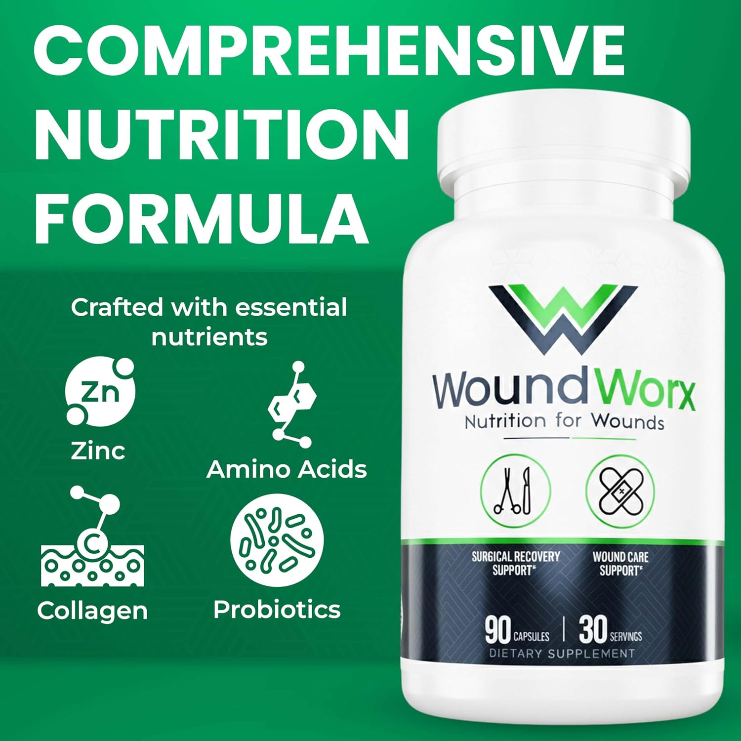 Free Life Labs WoundWorx Nutrition - Apoyo para Cicatrices y Cirugía, 90 cápsulas