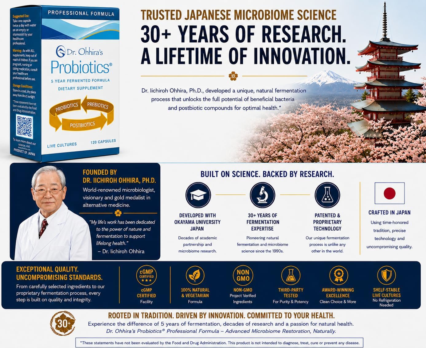 Dr. Ohhira’s Probiotics Professional Formula – Probiótico Japonés Fermentado 5 Años con Prebióticos, Probióticos y Posbióticos – 13 Cepas – 120 Cápsulas Vegetarianas