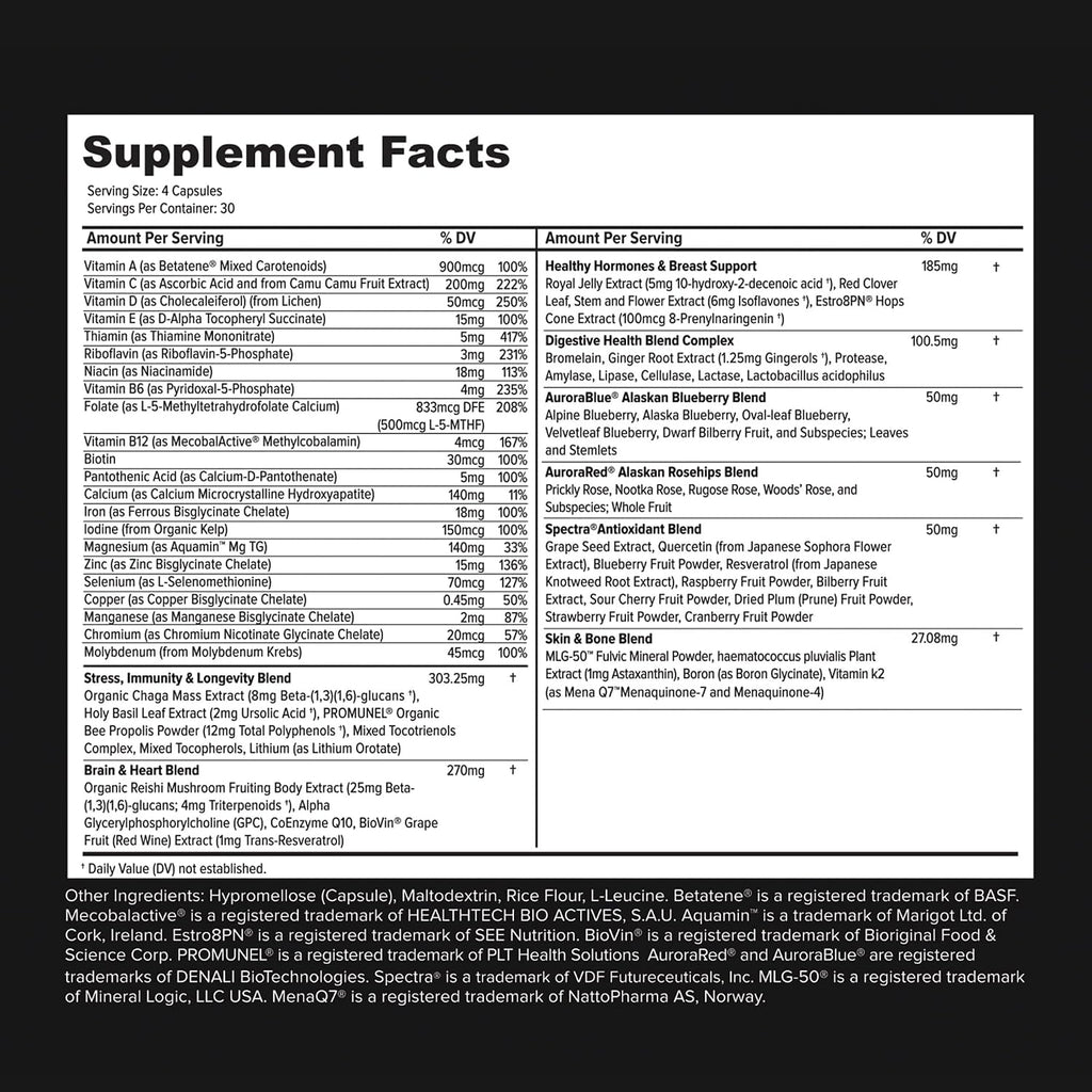 Multivitamínico y Mineral Whole Food Natural Four-a-Day para Mujeres - 120 Cápsulas