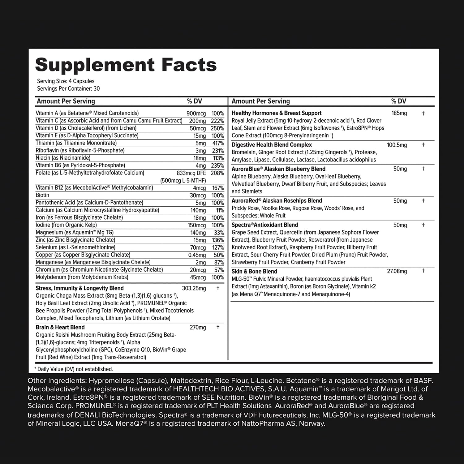 Multivitamínico y Mineral Whole Food Natural Four-a-Day para Mujeres - 120 Cápsulas