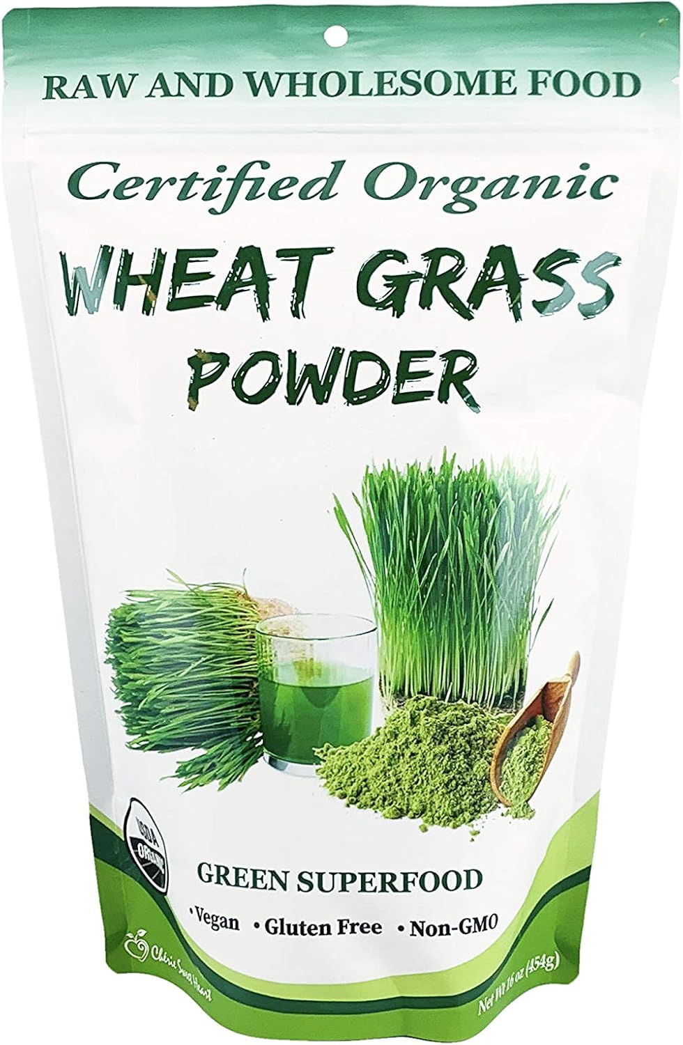 Polvo de Hierba de Trigo Orgánica - 16 Oz (454 g) - 57 Raciones - Chérie Sweet Heart