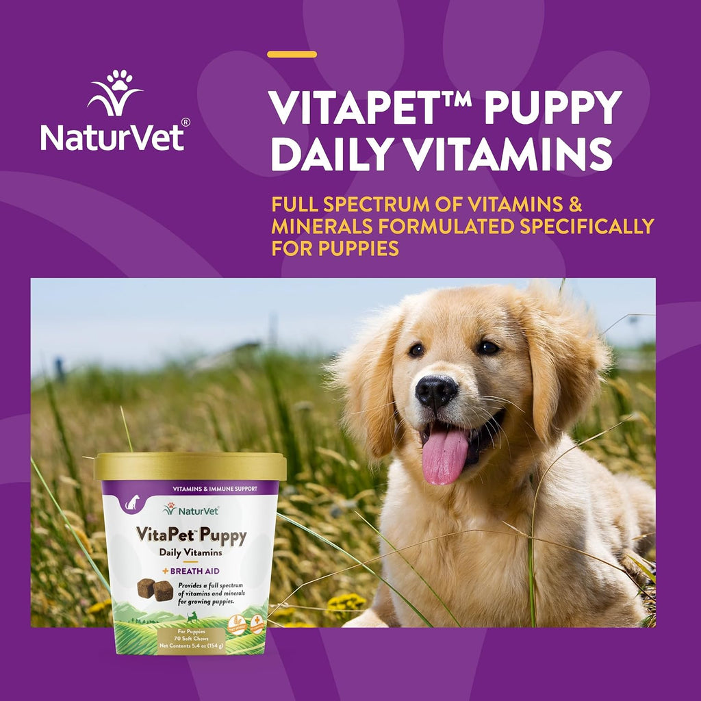 NaturVet VitaPet Multivitamínico Diario para Cachorros con Soporte para el Aliento (70 masticables suaves)