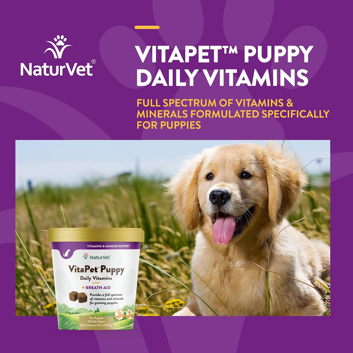 NaturVet VitaPet Multivitamínico Diario para Cachorros con Soporte para el Aliento (70 masticables suaves)
